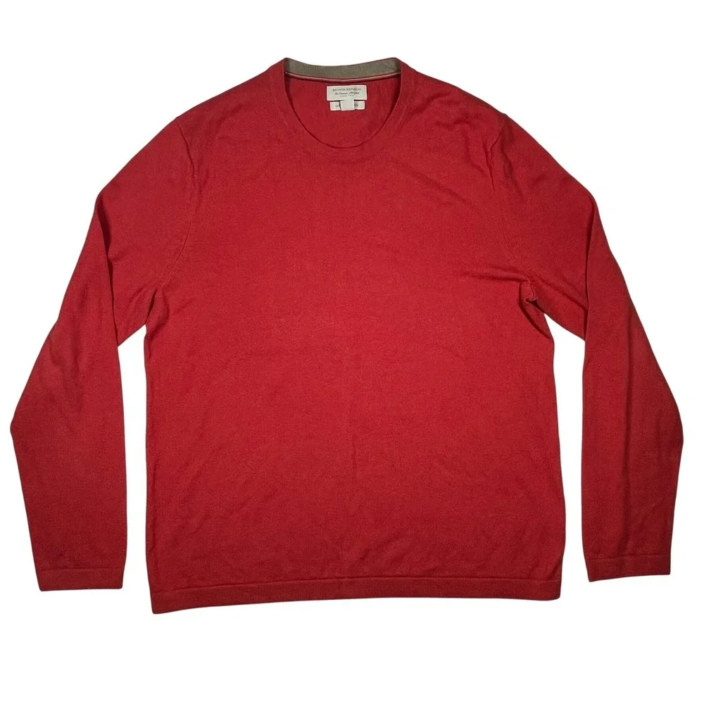 Banana Republic Sweater Mens Large Red Cotton Cashmere Crewneck Lightweight Knit